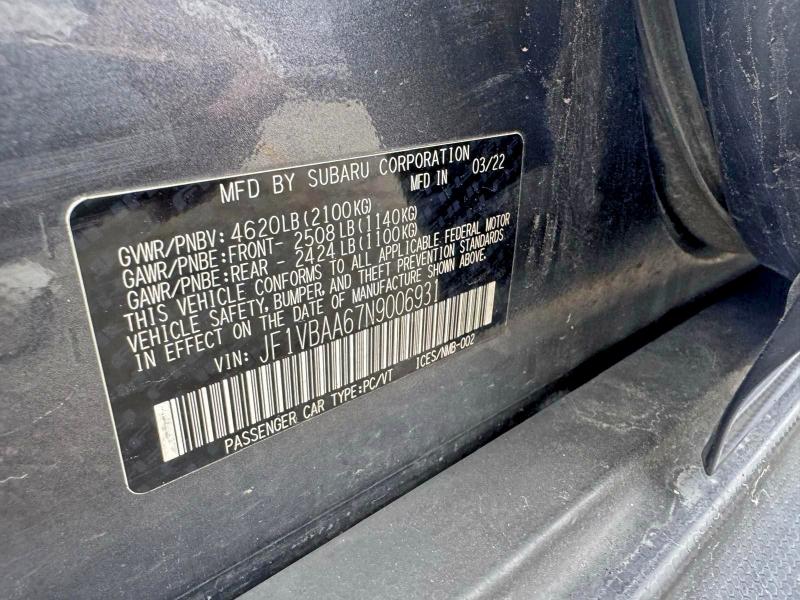 Photo 10 from auction – 2022 SUBARU WRX with VIN JF1VBAA67N9006931