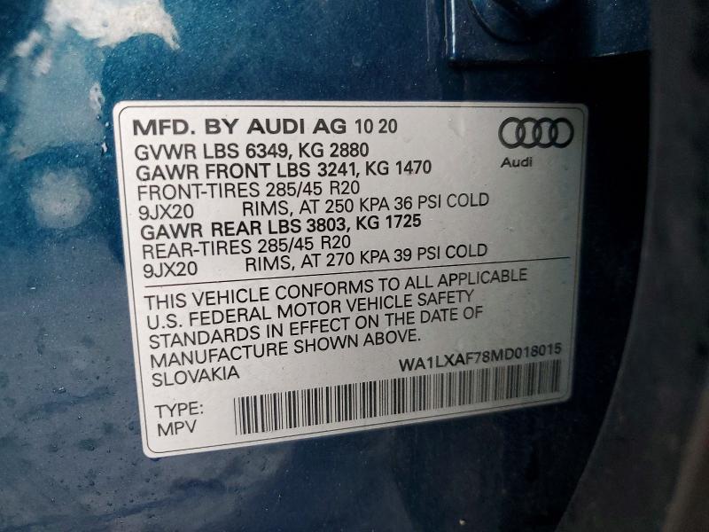 Photo 14 from auction – 2021 AUDI Q7 PREMIUM with VIN WA1LXAF78MD018015