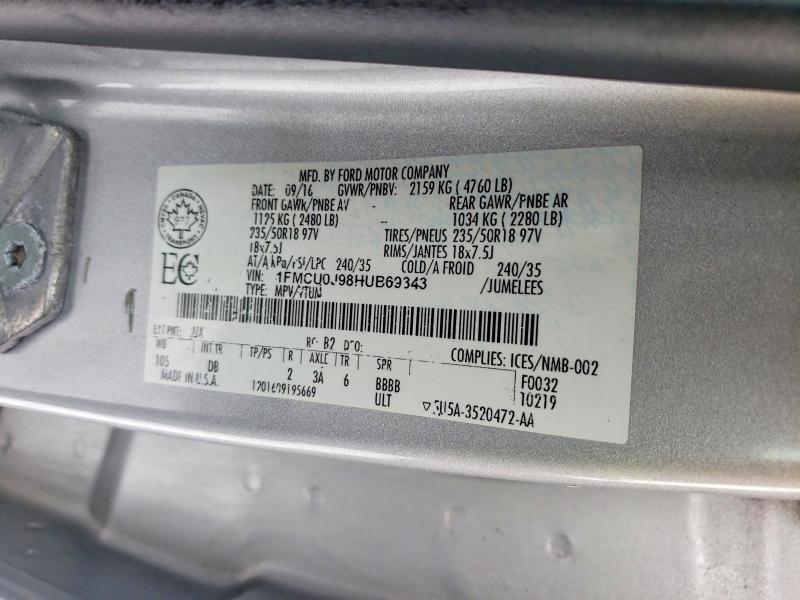 Photo 14 from auction – 2017 FORD ESCAPE with VIN 1FMCU0J98HUB69343