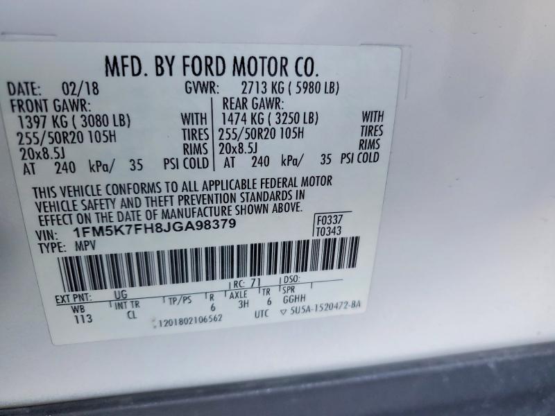 Photo 14 from auction – 2018 FORD EXPLORER L with VIN 1FM5K7FH8JGA98379