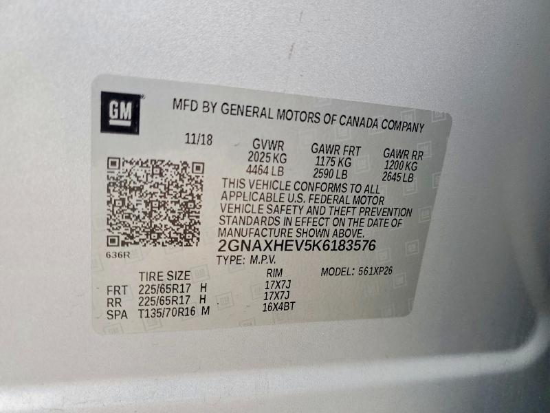 Photo 14 from auction – 2019 CHEVROLET EQUINOX LS with VIN 2GNAXHEV5K6183576