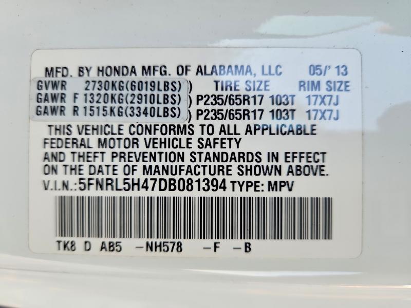 Photo 14 from auction – 2013 HONDA ODYSSEY EX with VIN 5FNRL5H47DB081394
