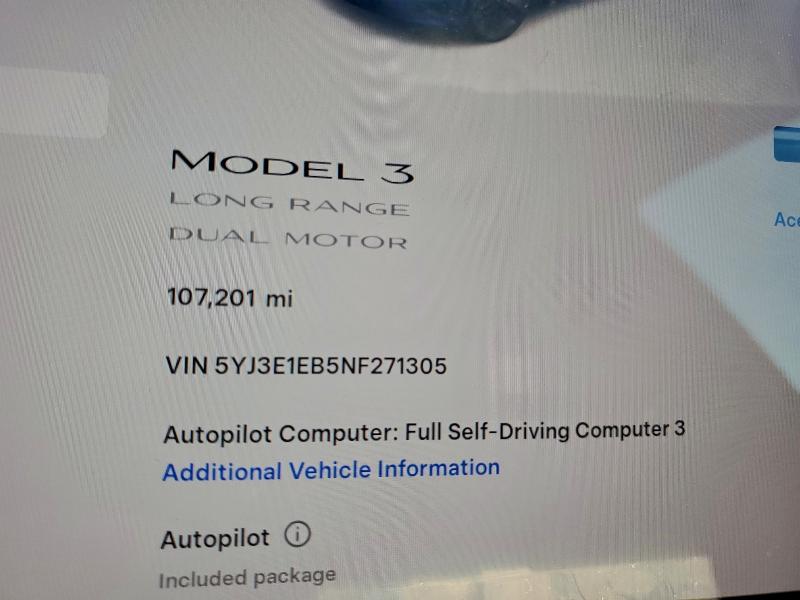 Photo 9 from auction – 2022 TESLA MODEL 3 with VIN 5YJ3E1EB5NF271305