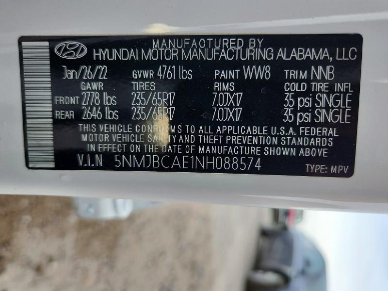 Photo 14 from auction – 2022 HYUNDAI TUCSON with VIN 5NMJBCAE1NH088574
