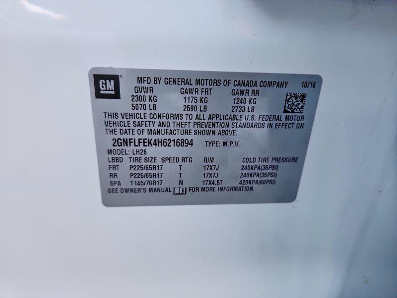 Zdjęcie 14 z aukcji – 2017 CHEVROLET EQUINOX LT z VIN 2GNFLFEK4H6216894