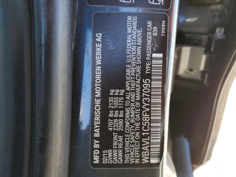 Photo 14 from auction – 2015 BMW X1 with VIN WBAVL1C58FVY37095