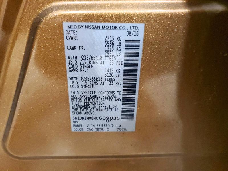 Photo 14 from auction – 2017 NISSAN PATHFINDER with VIN 5N1DR2MM8HC609035
