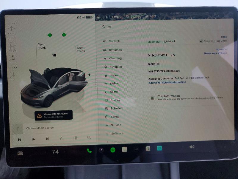 Photo 9 from auction – 2024 TESLA MODEL 3 with VIN 5YJ3E1EA7RF868307