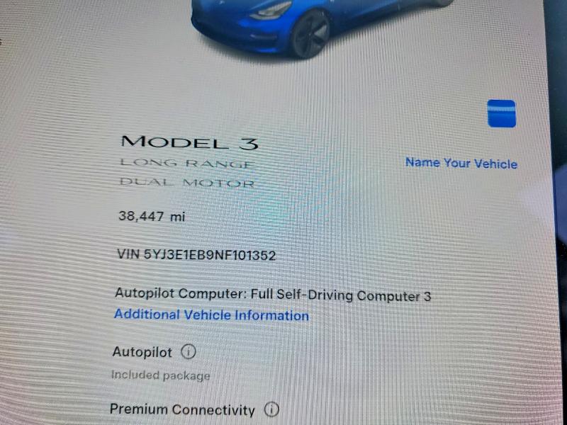 Photo 9 from auction – 2022 TESLA MODEL 3 with VIN 5YJ3E1EB9NF101352
