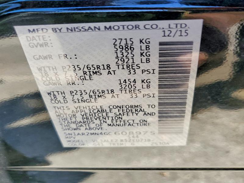 Photo 14 from auction – 2016 NISSAN PATHFINDER with VIN 5N1AR2MN4GC608975