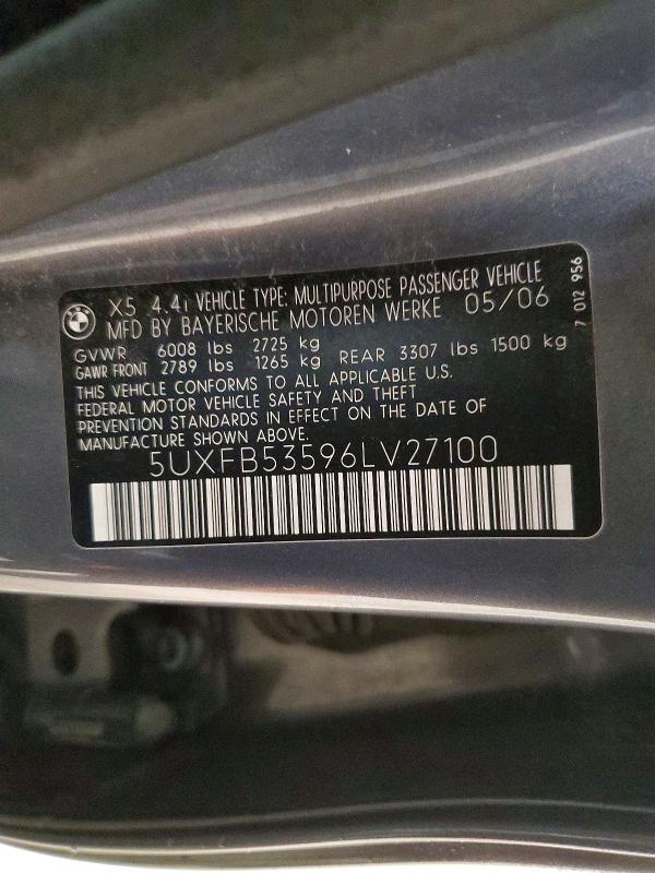 Photo 14 from auction – 2006 BMW X5 4.4I with VIN 5UXFB53596LV27100