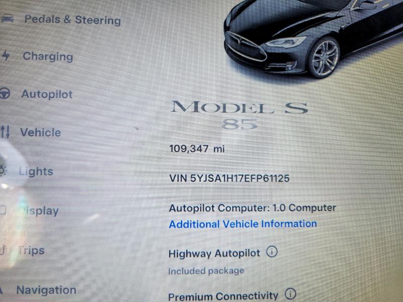 Photo 9 from auction – 2014 TESLA MODEL S with VIN 5YJSA1H17EFP61125