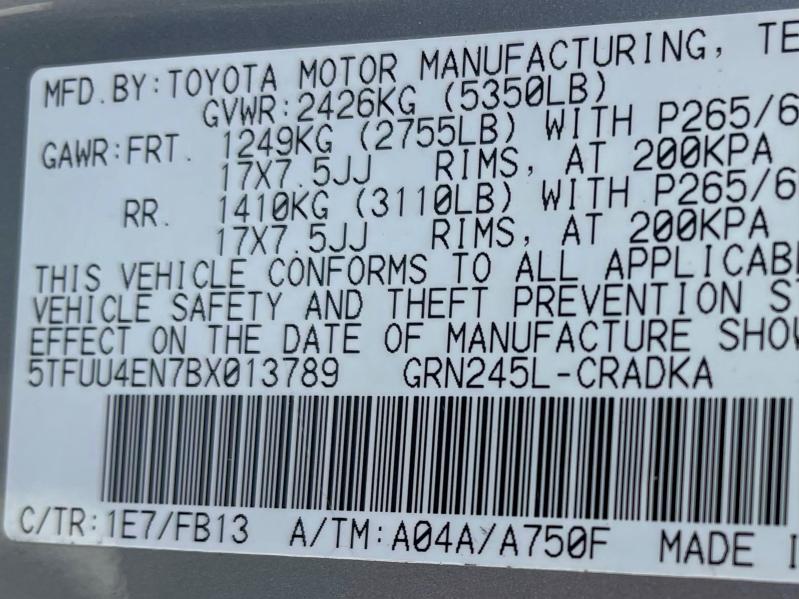 Photo 10 from auction – 2011 TOYOTA TACOMA ACC with VIN 5TFUU4EN7BX013789