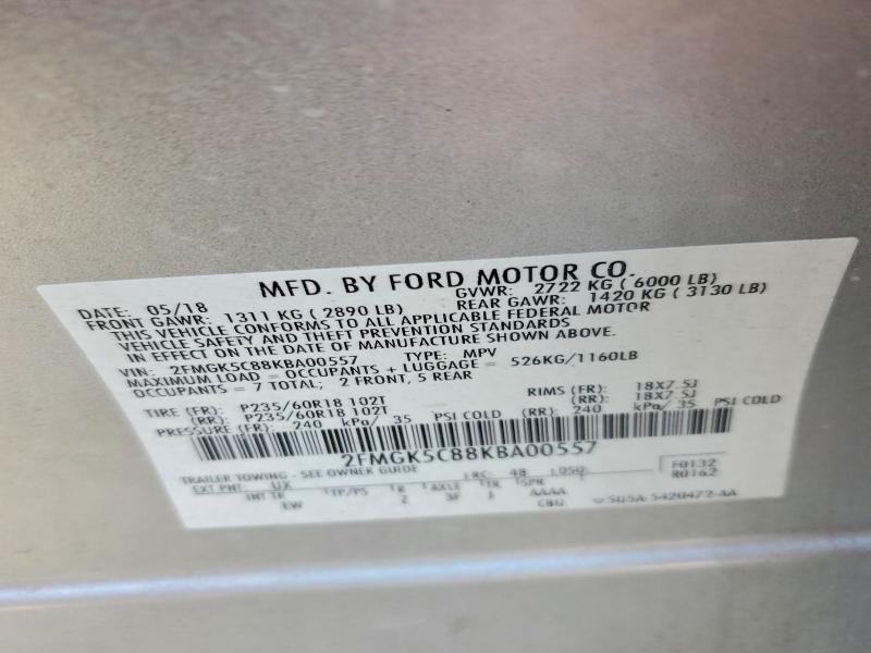 Photo 14 from auction – 2019 FORD FLEX SEL with VIN 2FMGK5C88KBA00557