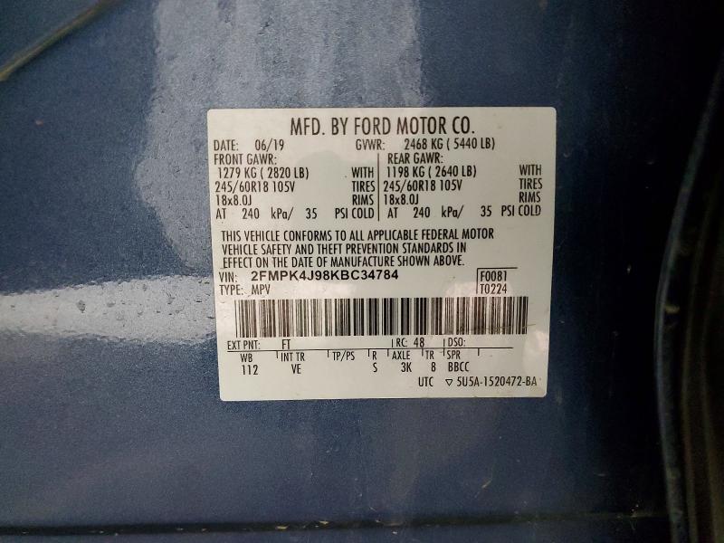 Photo 14 from auction – 2019 FORD EDGE SEL with VIN 2FMPK4J98KBC34784