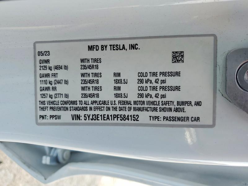 Photo 14 from auction – 2023 TESLA MODEL 3 with VIN 5YJ3E1EA1PF584152