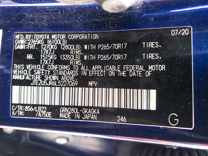 Photo 14 from auction – 2020 TOYOTA 4RUNNER SR with VIN JTEZU5JR6L5227069