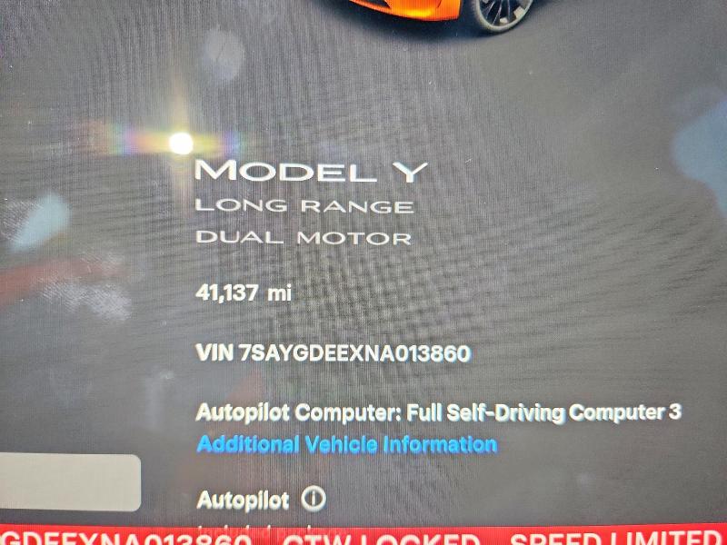 Photo 9 from auction – 2022 TESLA MODEL Y with VIN 7SAYGDEEXNA013860
