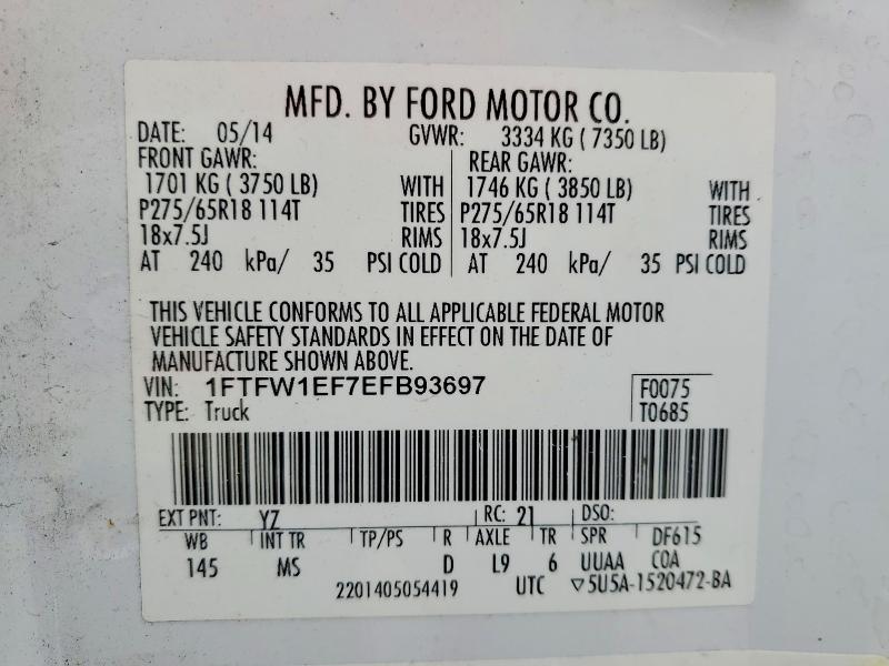 Photo 14 from auction – 2014 FORD F150 with VIN 1FTFW1EF7EFB93697