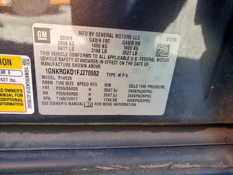 Photo 14 from auction – 2015 CHEVROLET TRAVERSE with VIN 1GNKRGKD1FJ270582