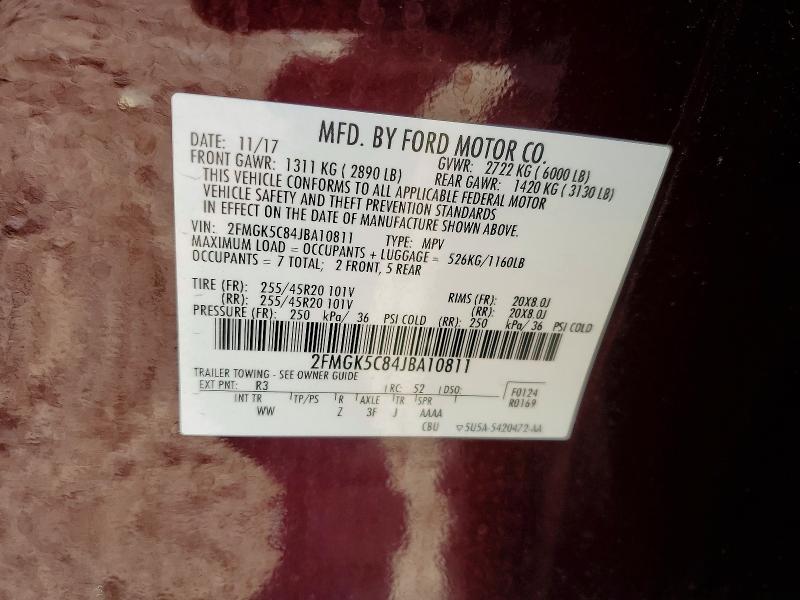 Photo 14 from auction – 2018 FORD FLEX with VIN 2FMGK5C84JBA10811