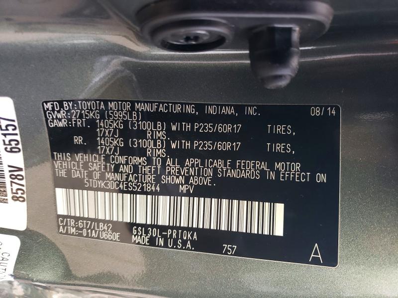 Photo 14 from auction – 2014 TOYOTA SIENNA XLE with VIN 5TDYK3DC4ES521844