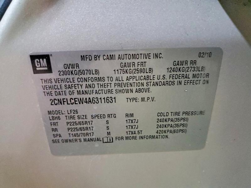Photo 14 from auction – 2010 CHEVROLET EQUINOX with VIN 2CNFLCEW4A6311631