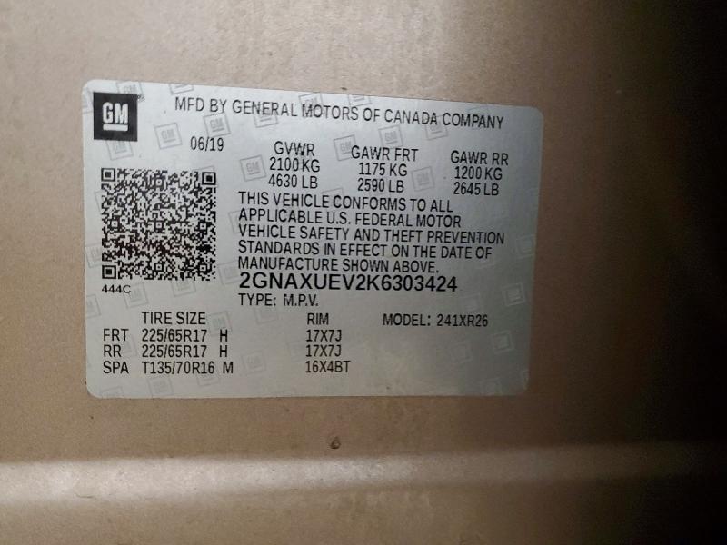 Photo 14 from auction – 2019 CHEVROLET EQUINOX with VIN 2GNAXUEV2K6303424
