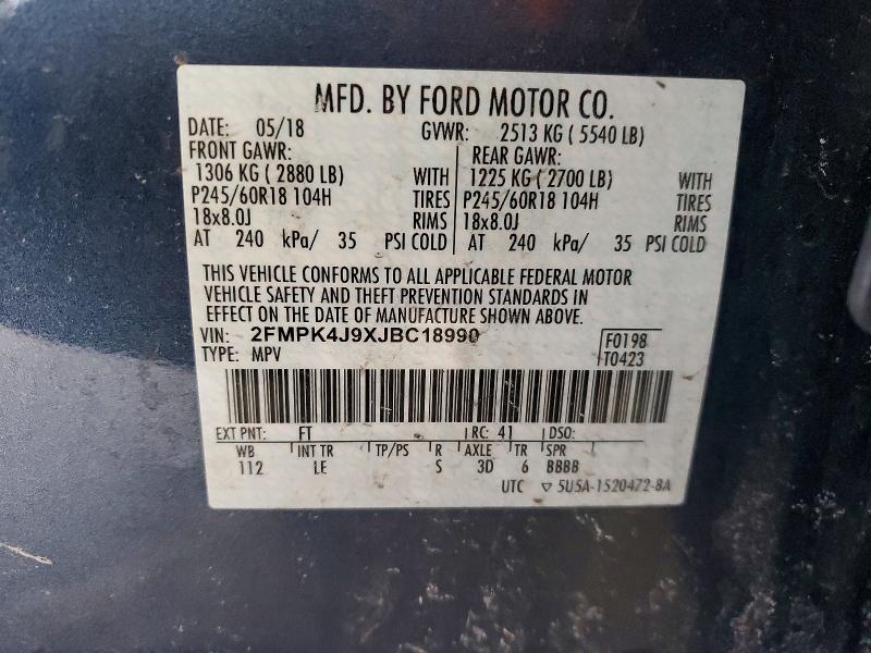 Photo 14 from auction – 2018 FORD EDGE SEL with VIN 2FMPK4J9XJBC18990