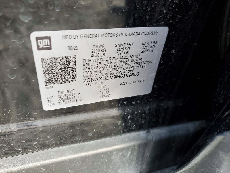 Photo 14 from auction – 2021 CHEVROLET EQUINOX LT with VIN 2GNAXUEV9M6159650