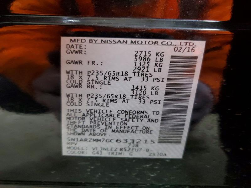 Photo 14 from auction – 2016 NISSAN PATHFINDER with VIN 5N1AR2MM7GC633215