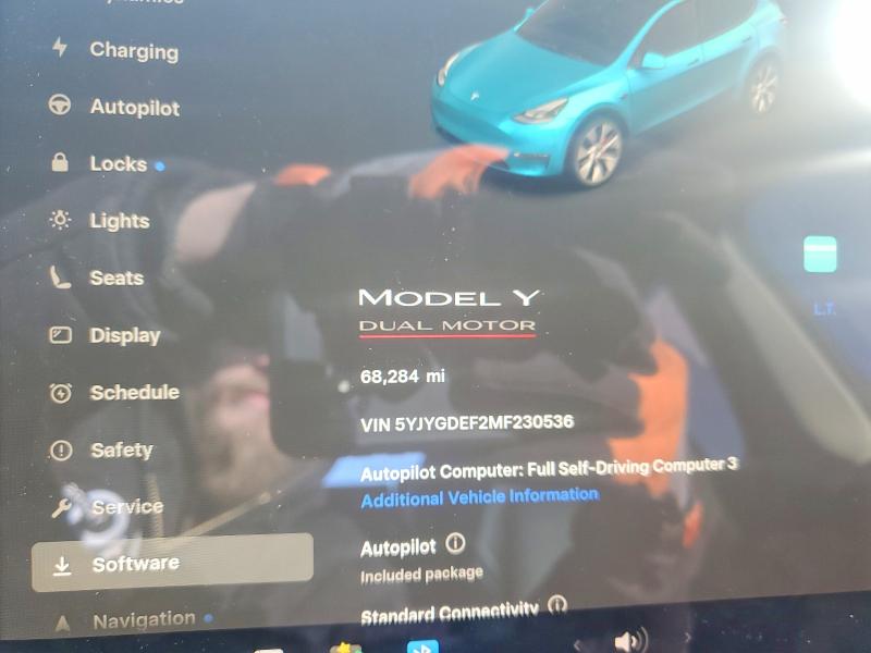 Photo 9 from auction – 2021 TESLA MODEL Y with VIN 5YJYGDEF2MF230536