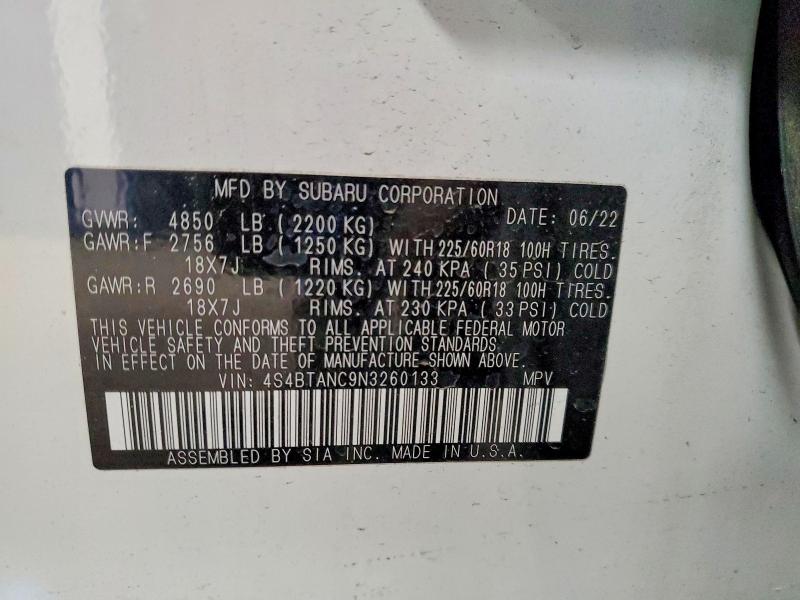 Photo 14 from auction – 2022 SUBARU OUTBACK LI with VIN 4S4BTANC9N3260133