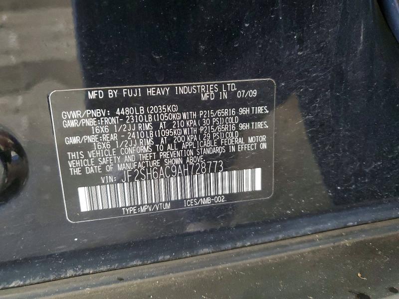 Photo 14 from auction – 2010 SUBARU FORESTER 2 with VIN JF2SH6AC9AH728773