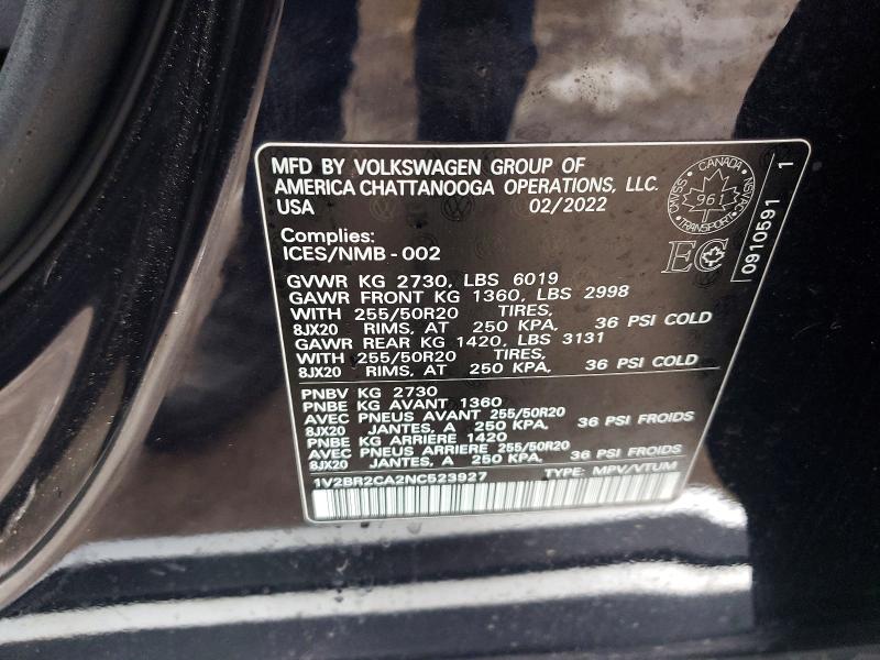 Photo 14 from auction – 2022 VOLKSWAGEN ATLAS SEL with VIN 1V2BR2CA2NC523927