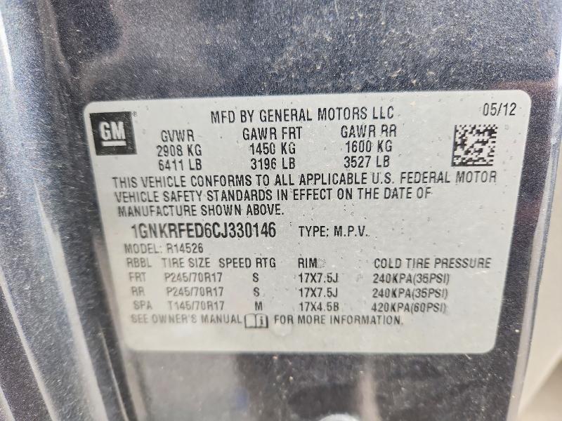 Photo 14 from auction – 2012 CHEVROLET TRAVERSE with VIN 1GNKRFED6CJ330146