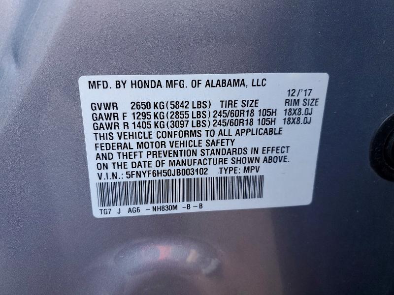 Photo 14 from auction – 2018 HONDA PILOT EXL with VIN 5FNYF6H50JB003102