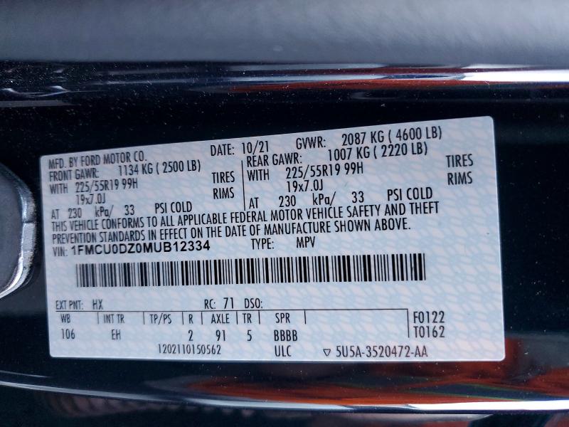 Photo 14 from auction – 2021 FORD ESCAPE with VIN 1FMCU0DZ0MUB12334
