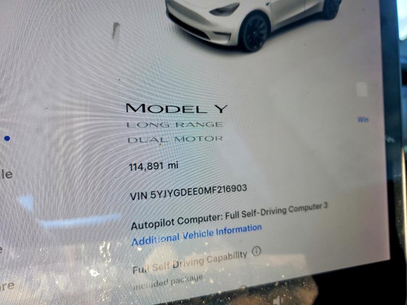 Photo 9 from auction – 2021 TESLA MODEL Y with VIN 5YJYGDEE0MF216903