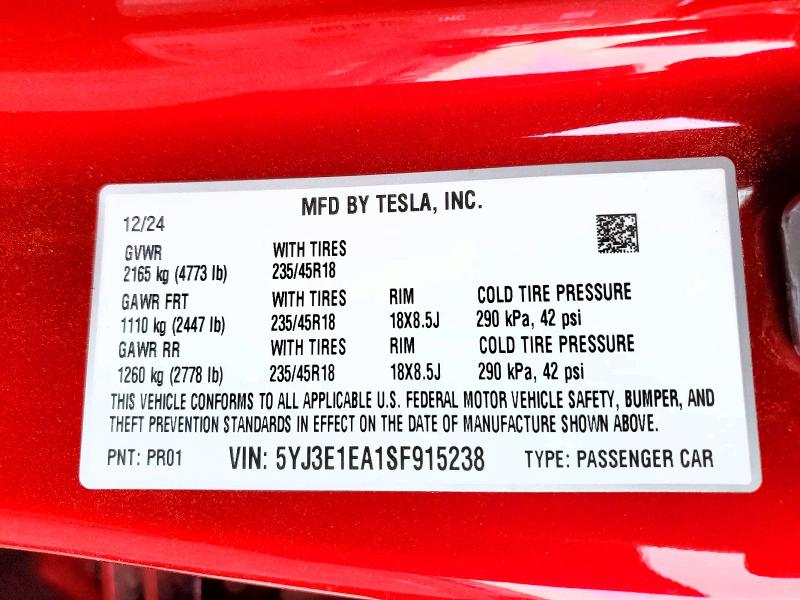 Photo 14 from auction – 2025 TESLA MODEL 3 with VIN 5YJ3E1EA1SF915238
