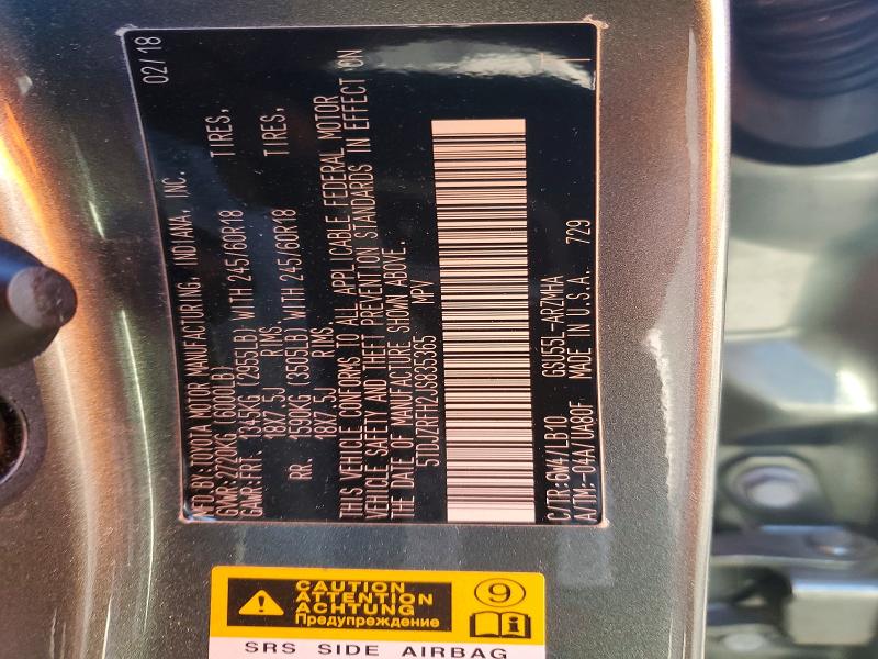 Foto 14 de la subasta – 2018 TOYOTA HIGHLANDER con VIN 5TDJZRFH2JS835365