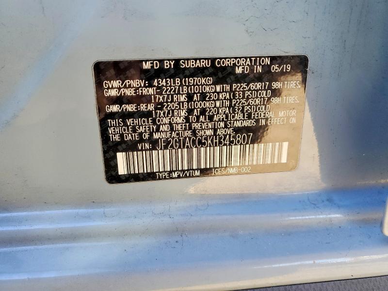 Photo 14 from auction – 2019 SUBARU CROSSTREK with VIN JF2GTACC5KH345807