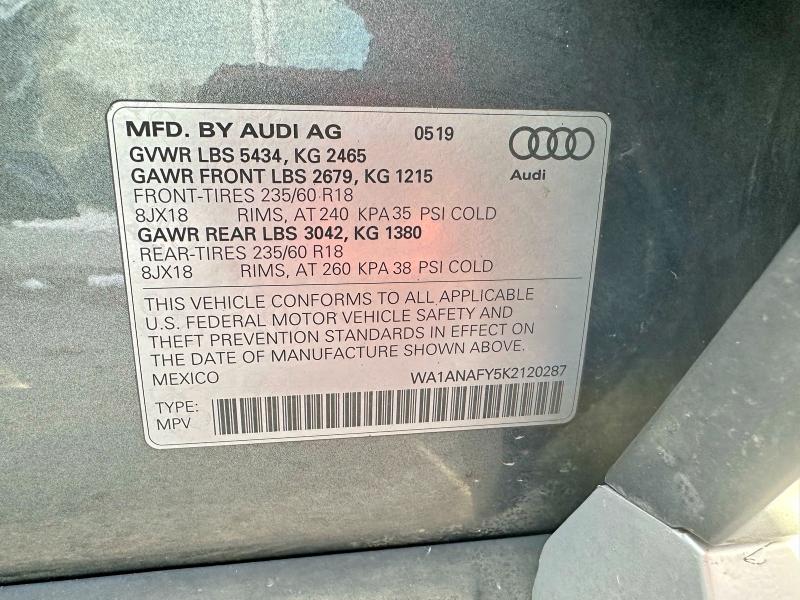 Photo 10 from auction – 2019 AUDI Q5 PREMIUM with VIN WA1ANAFY5K2120287