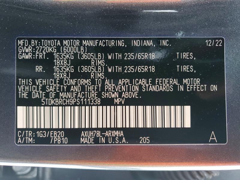 Photo 14 from auction – 2023 TOYOTA HIGHLANDER with VIN 5TDKBRCH9PS111338