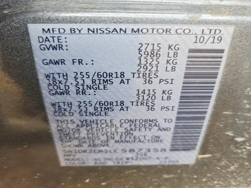 Photo 14 from auction – 2020 NISSAN PATHFINDER with VIN 5N1DR2CM5LC587358