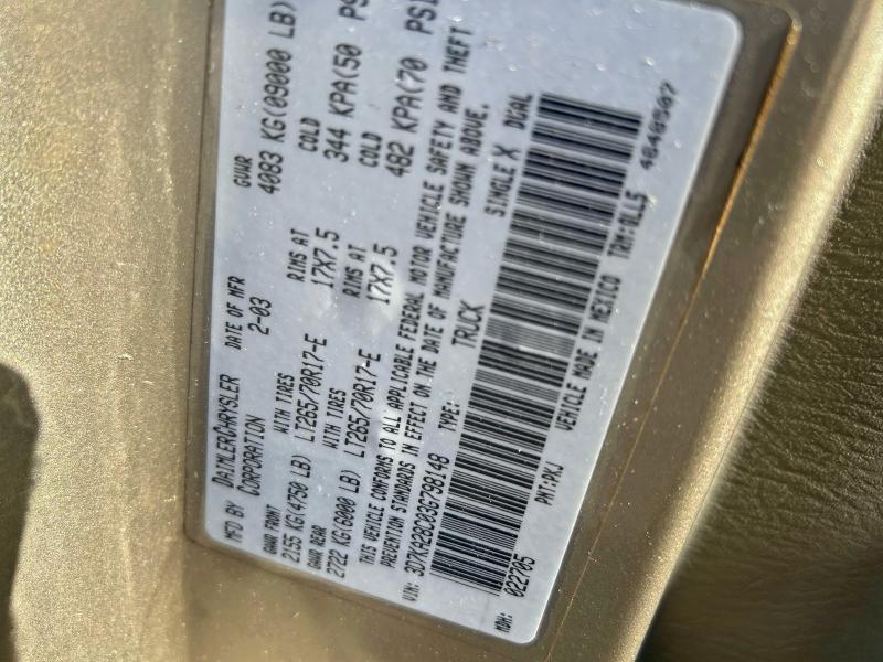 Photo 10 from auction – 2003 DODGE RAM 2500 with VIN 3D7KA28C03G798148
