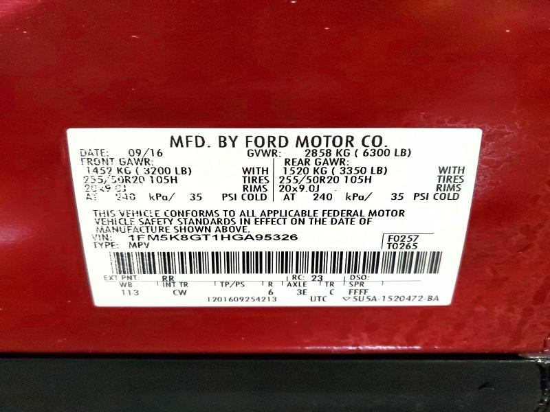 Zdjęcie 14 z aukcji – 2017 FORD EXPLORER z VIN 1FM5K8GT1HGA95326