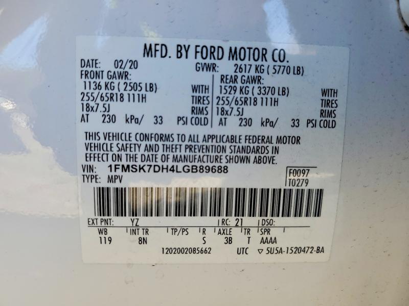 Photo 14 from auction – 2020 FORD EXPLORER with VIN 1FMSK7DH4LGB89688
