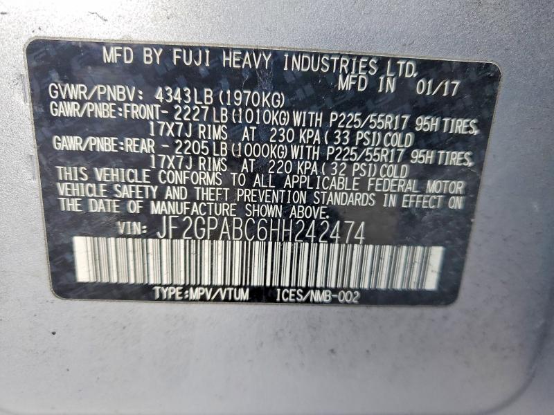 Photo 14 from auction – 2017 SUBARU CROSSTREK with VIN JF2GPABC6HH242474