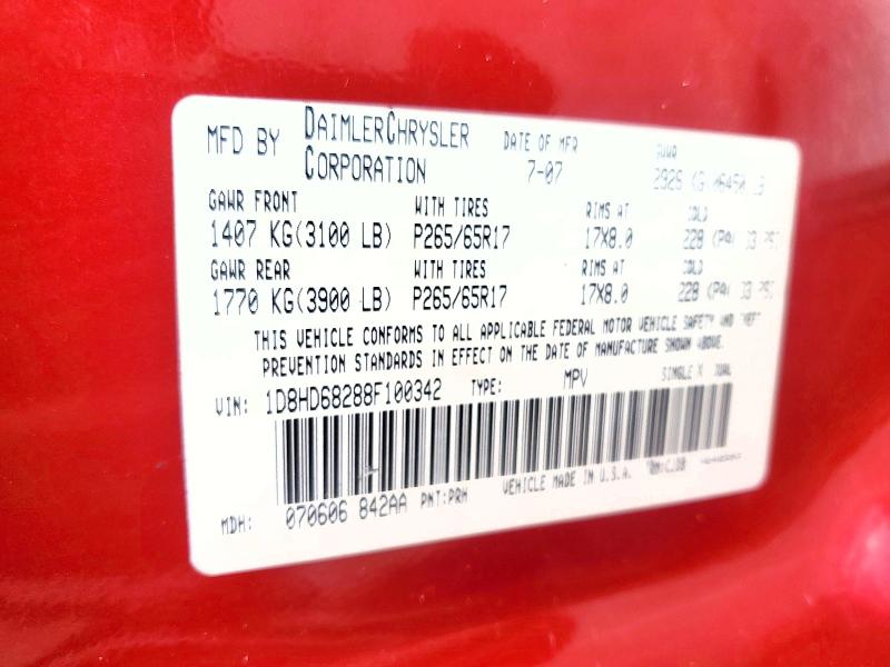 Photo 14 from auction – 2008 DODGE DURANGO with VIN 1D8HD68288F100342